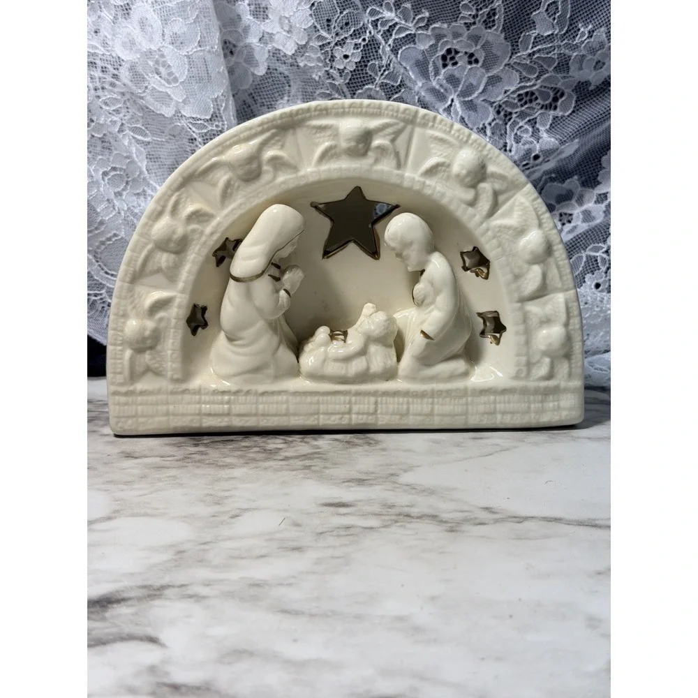 VTG Christmas Ceramic Manger Nativity‎ Scene Tea/Candle Holder GS 1998 (P293)1